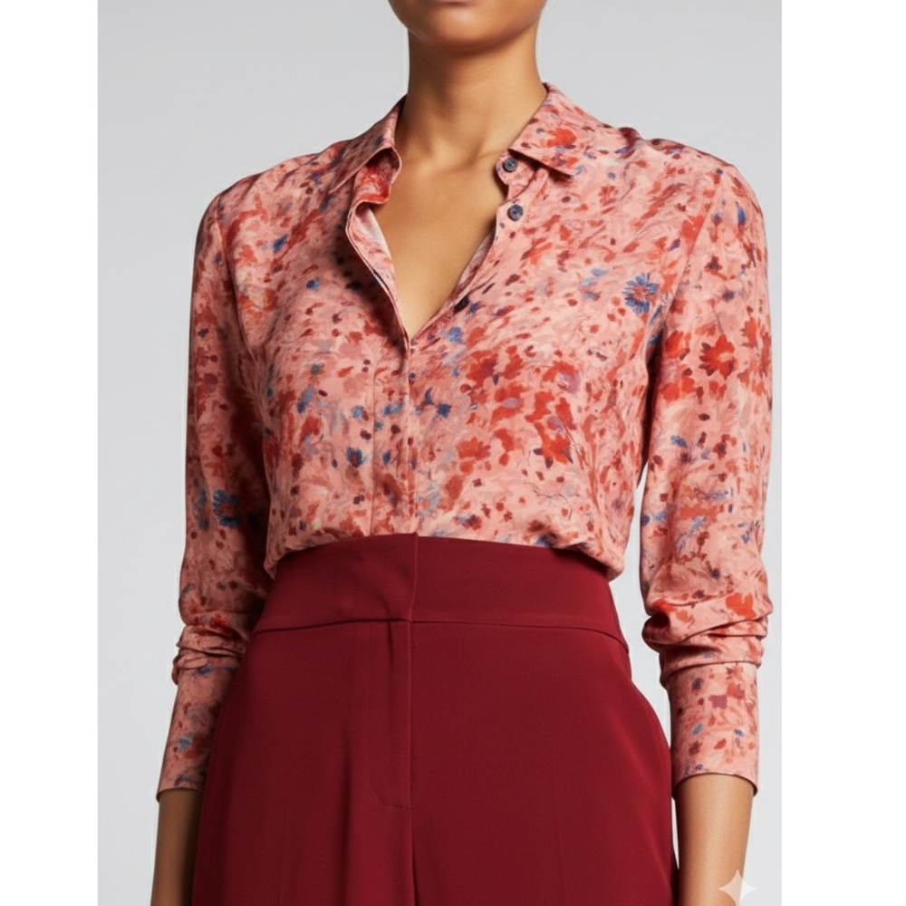 ALRUZARRA Chika Abstract-Print Silk Dyed Button Top Blouse Women's Size 40 US 8